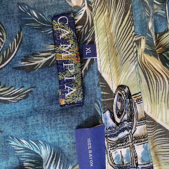 Campia Men M Hawaiian Button Up Short Sleeves Shirt Retro Car Houla Girl Beach - Picture 3 of 7